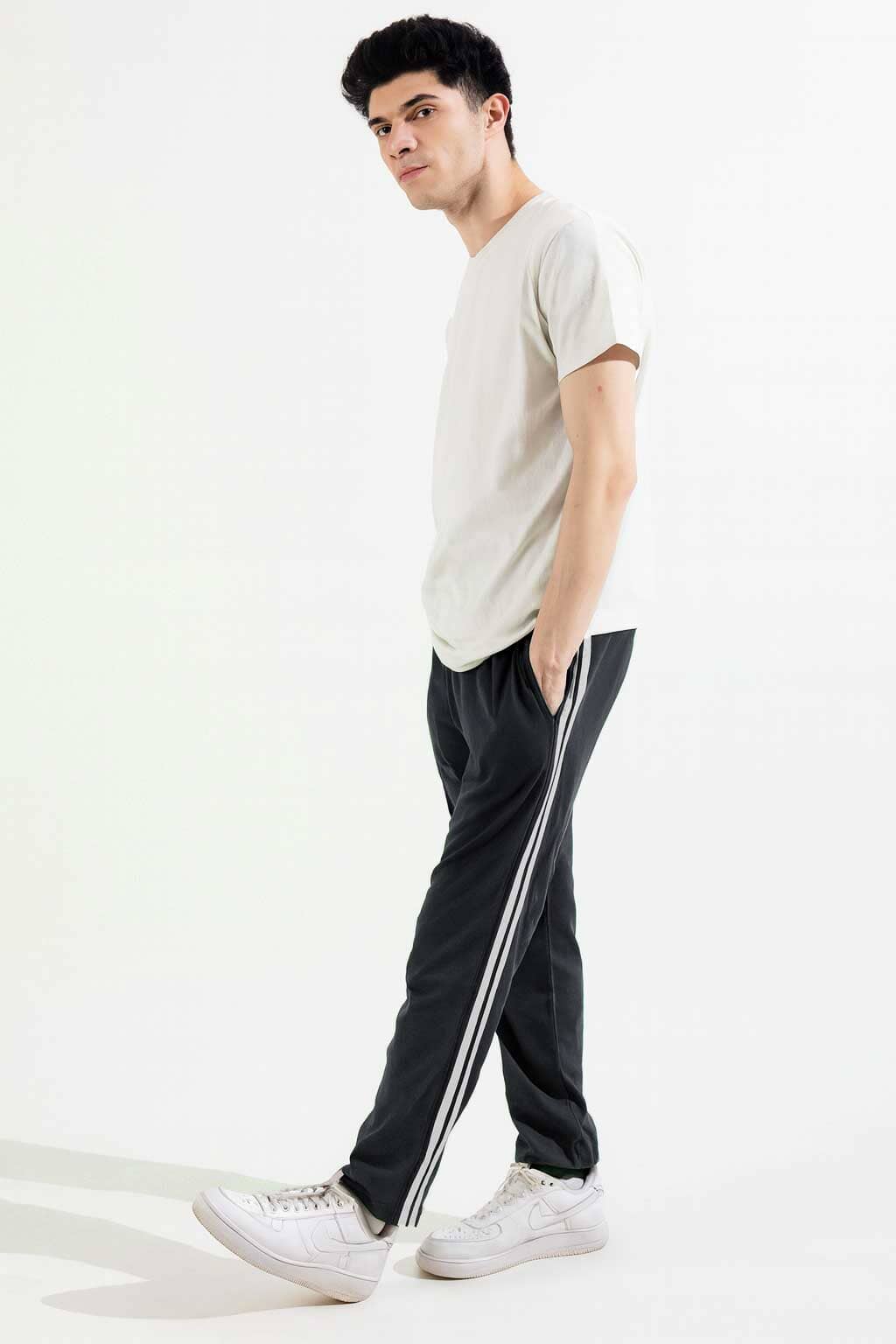 Men's Contrast Panel Striped Trousers
