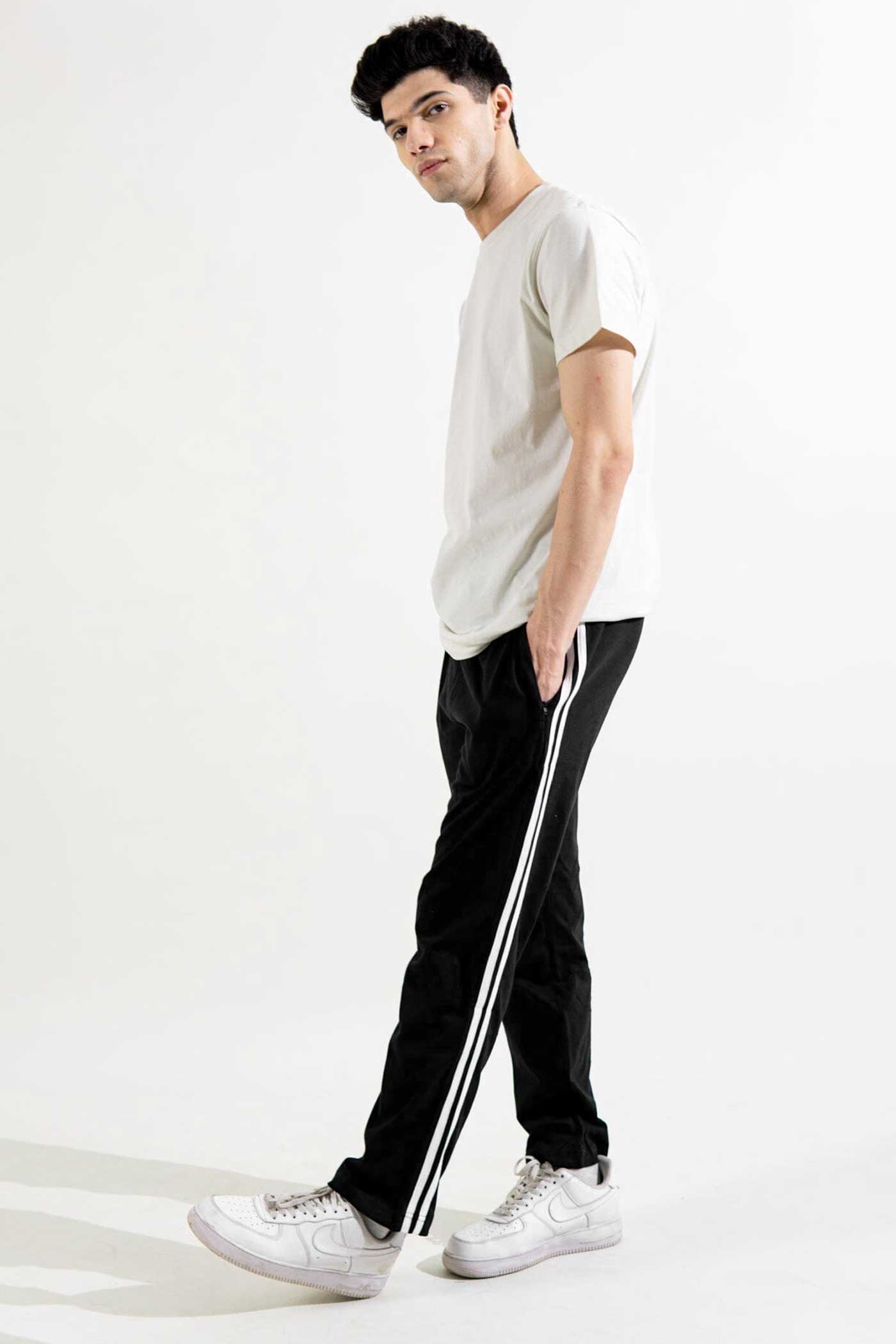 Men's Contrast Panel Striped Trousers