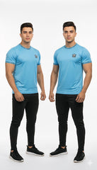 Men Solid Round Neck Cotton Blend Light Blue T-Shirt