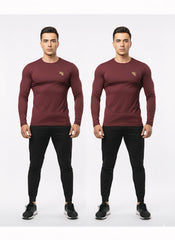 Maroon Mesh Full Sleeves T-Shirt with Back Gray Panel